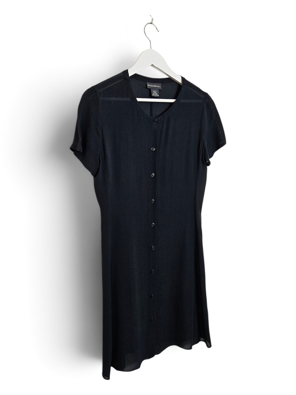 Banana Republic Silk Dress Size 2 Button Front Midi Minimalist Sheer 90s Black